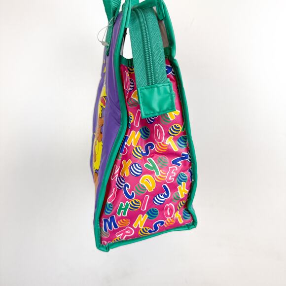 Vintage 90s Sesame Street Big Bird Lunch Bottle Tote Bag Insulated Purple Teal - Picture 4 of 10